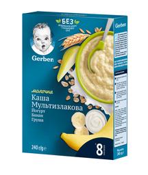 Молочна суха дитяча каша Gerber Мультизлакова з йогуртом, бананом і грушею, 240 г