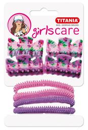 Набор резинок и заколок для волос Titania, розовый и фиолетовый, 8 шт. (8005)