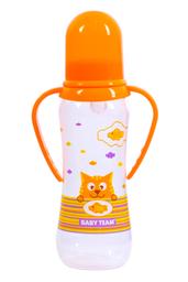 Бутылочка для кормления Baby Team, с ручками и силиконовой соской, 250 мл, оранжевый (1411_оранжевый)