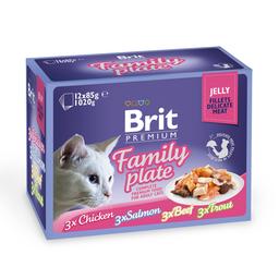 Набір вологих кормів для дорослих котів Brit Premium Cat pouch Сімейна тарілка в желе, 1020 р (12 уп. х 85 г)
