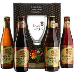 Набор пива Brugse Zot, 6-7,5 %, 1,32 л (4 шт. по 0.33) + бокал