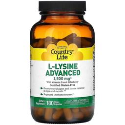 Аминокислота L-лизин Country Life Advance 1500 мг 180 капсул