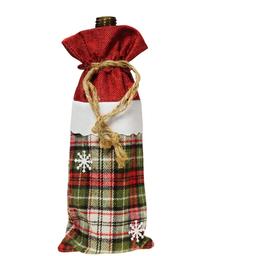 Новогодний чехол-мешок на бутылку Supretto с красным верхом и зеленой клеточкой (71670001)