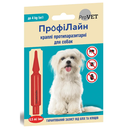 Краплі на холку для собак ProVET ПрофіЛайн, від зовнішніх паразитів, до 4 кг, 1 піпетка по 0,5 мл (PR241266)