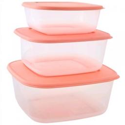 Набір контейнерів для харчових продуктів 3 до 1 Stenson 3 шт. квадратні персикові (25576)