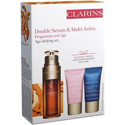 Подарунковий набір Clarins Gift Set Double Serum And Multiactive: сироватка для обличчя, 50 мл + денний крем для обличчя, 15 мл + нічний крем для обличчя, 15 мл