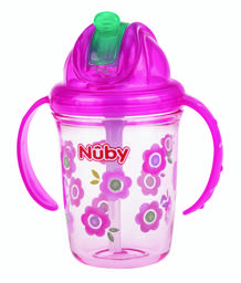 Поильник Nuby с трубочкой-непроливайкой, 240 мл, розовый (NV0414017pink)