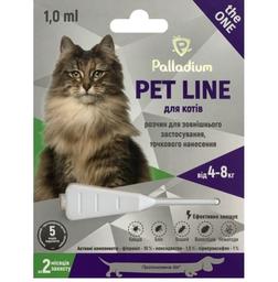 Краплі на холку Palladium Pet Line The One від бліх, кліщів та гельмінтів для котів 4 - 8 кг 1 мл