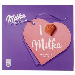 Цукерки Milka з кремово-полуничною начинкою в молочному шоколаді, 110 г (832866)