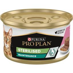 Вологий корм для дорослих котів після стерилізації Purina Pro Plan Sterilised шматочки у паштеті з тунцем та лососем 85 г (12458938)