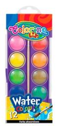 Краски акварельные Colorino, маленькие таблетки, с кисточкой, фиолетовый, 12 цветов (41508PTR)