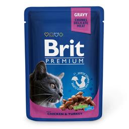 Влажный корм для кошек Brit Premium Cat pouch, с курицей и индейкой, 100 г