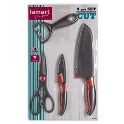 Набір Lamart Cut, 4 предмети: 2 ножі, овочечистка, ножиці (LT2098)