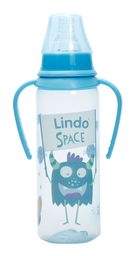 Бутылочка для кормления Lindo, с ручками, 250 мл, голубой (Li 139 гол)