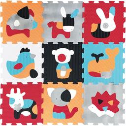 Дитячий розвиваючий ігровий килимок-пазл Baby Great Веселий зоопарк, 92х92 см, оранжево-блакитний (GB-M2004)