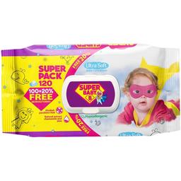 Влажные салфетки Super Baby SuperPack Sensetive, ромашка и алоэ, 120 шт.