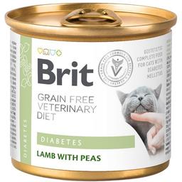 Консервированный корм для кошек Brit GF Veterinary Diet Cat Cans Diabetes при сахарном диабете, с ягненком и горохом, 200 г