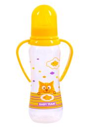 Бутылочка для кормления Baby Team, с ручками и силиконовой соской, 250 мл, желтый (1411_желтый)