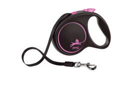 Поводок-рулетка Flexi Black Design M, лента 5 м, для собак до 25 кг, черный с розовым (FU22T5.251.S CP)