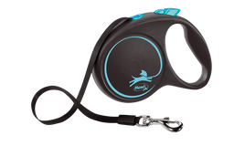 Поводок-рулетка Flexi Black Design L, лента 5 м, для собак до 50 кг, черный с голубым (FU32T5.251.S CHBL)