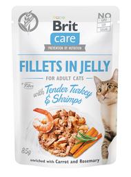 Беззерновий вологий корм для котів Brit Care Cat pouch, ніжна індичка з креветками в желе, 85 г