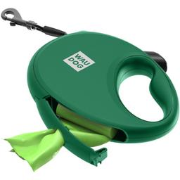 Поводок-рулетка для собак Waudog R-leash с контейнером для пакетов, светоотражающая лента, М до 20 кг, 5 м зеленый