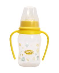 Пляшечка для годування Lindo, вигнута з ручками, 125 мл, жовтий (Li 146 жел)