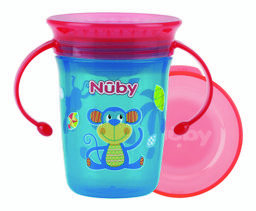 Чашка-непроливайка Nuby 360° з ручками і кришечкою, синій, 240 мл (NV0414001blu)