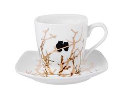 Чашка с блюдцем Elen Dekor Золотые совушки, 75 мл, белый (924-657)