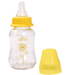 Стеклянная бутылочка для кормления Lindo, изогнутая, 125 мл, желтый (Pk 0980 жел)