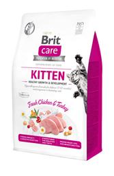Беззерновой сухой корм для котят, а также для беременных или кормящих кошек Brit Care Cat GF Kitten Growth&Development, со свежей курицей и индейкой, 0,4 кг