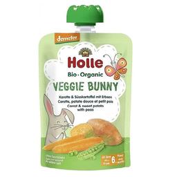 Пюре Holle Veggie Bunny, з моркви, солодкої картоплі та горошком, 100 г