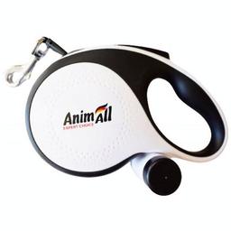 Повідець-рулетка AnimAll з диспенсером, М, до 30 кг, 5 м, білий з чорним