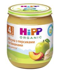 Органічне пюре HiPP Яблука з персиками і бананами, 125 г