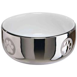 Миска для котов Trixie керамическая, 0,3 л / 11 см, серебристый с белым (24799)