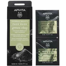 Маска для лица Apivita Express Beauty Глубокое очищение, с зеленой глиной, 2 шт. по 8 мл