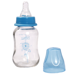 Скляна пляшечка для годування Lindo, вигнута, 125 мл, блакитний (Рk 0980 гол)