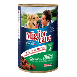 Влажный корм для собак Migliorcane, говядина с овощами, кусочками, 405 г (1121)