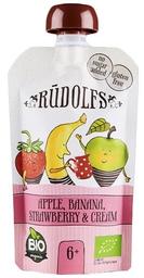 Пюре Rudolfs Pouch Смузи яблоко-банан-клубника со сливками, 110 г, 6 шт.