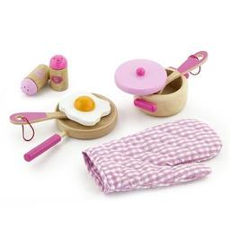 Детский кухонный набор Viga Toys Игрушечная посуда из дерева, розовый (50116)