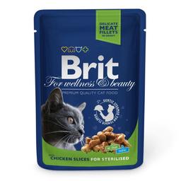 Влажный корм для стерилизованных кошек Brit Premium Cat Chicken Slices for Sterilised pouch, с курицей, 100 г