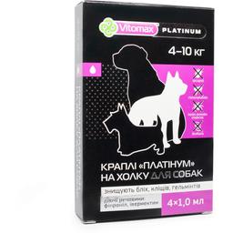 Краплі на холку Vitomax Platinum проти бліх, кліщів та гельмінтів для собак 4-10 кг, 1 мл (4 піпетки)