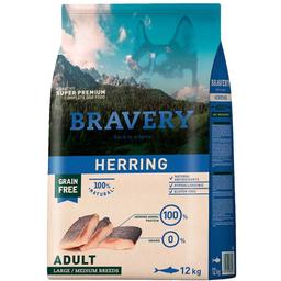 Сухой корм для взрослых собак средних и крупных пород Bravery Herring Large Medium Adult, с сельдью, 12 кг