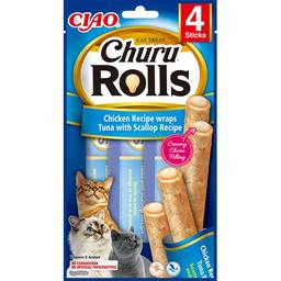 Ласощі для котів Inaba Ciao Churu Rolls з куркою, тунцем та морським гребінцем 40 г (4 шт. х 10 г)