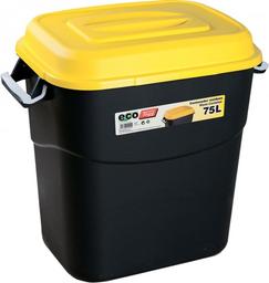 Бак для сміття Tayg Eco, 75 л, з кришкою та ручками, чорний з жовтим (411014)