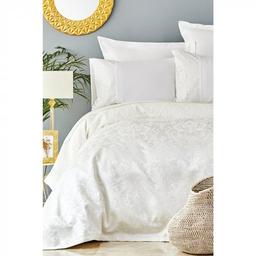 Набор постельное белье с покрывалом пике Karaca Home Janset ekru, евро, молочный, 7 предметов (svt-2000022225755)