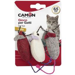 Іграшка для котів Camon кольорові джгутові мишки, 6,5 см, 3 шт.
