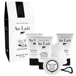 Подарочный набор Scottish Fine Soaps Au Lait: Крем-гель для душа, 75 мл + Шампунь, 75 мл + Масло для тела, 75 мл + Мыло, 40 г + Губка для ванны (63182)