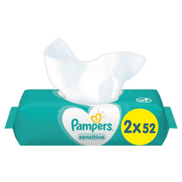 Дитячі вологі серветки Pampers Sensitive, 104 шт. (2 уп. по 52 шт.)