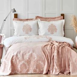 Набор постельное белье с покрывалом и пледом Karaca Home Adrienne pudra, евро, розовый, 10 предметов (svt-2000022285360)